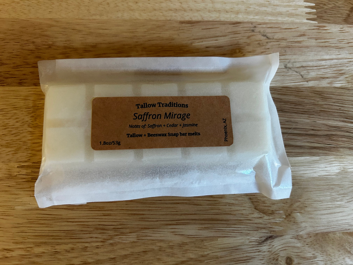 Saffron Mirage scented tallow and beeswax wax melts