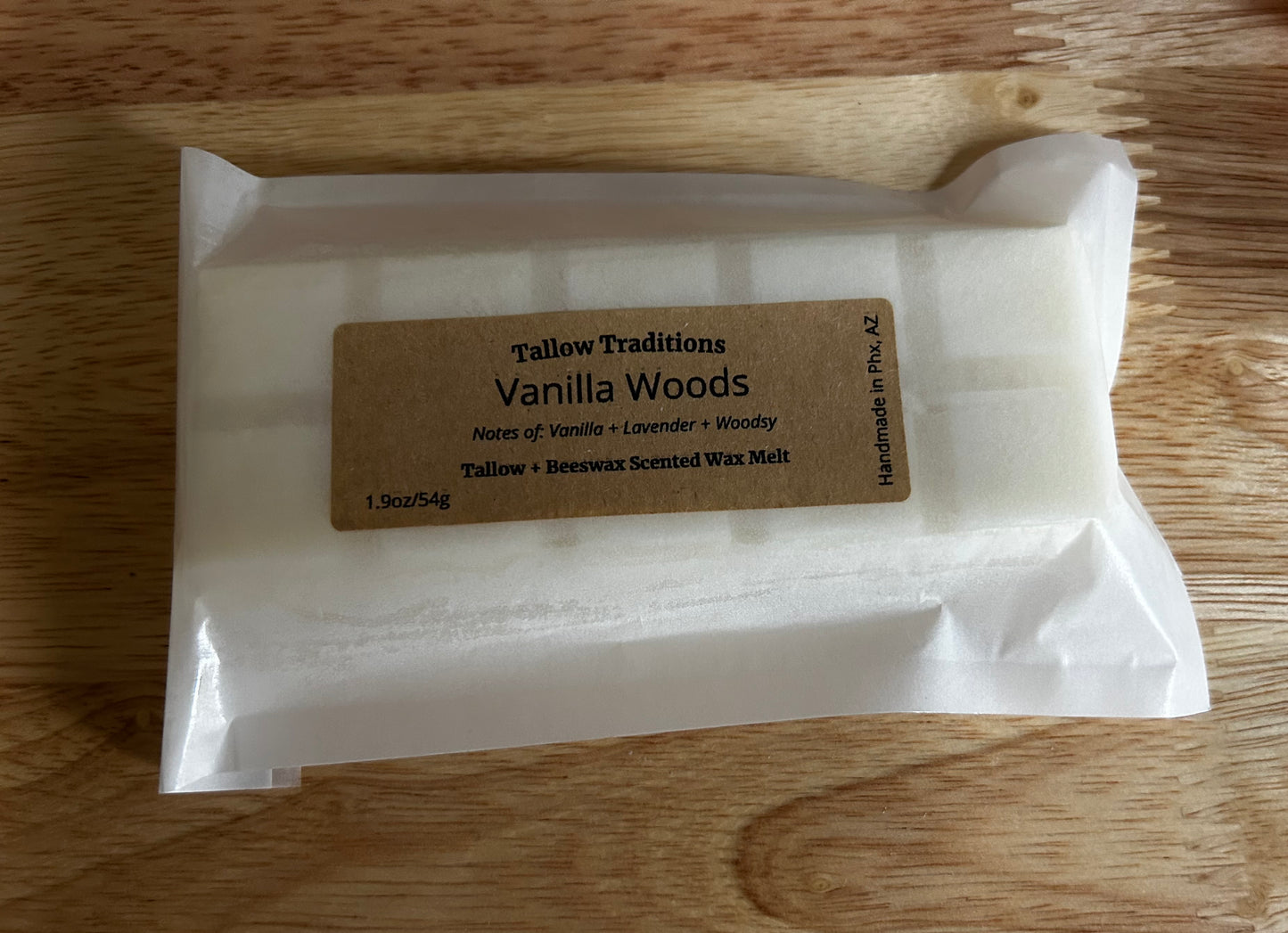 Vanilla Woods scented tallow and beeswax wax melts