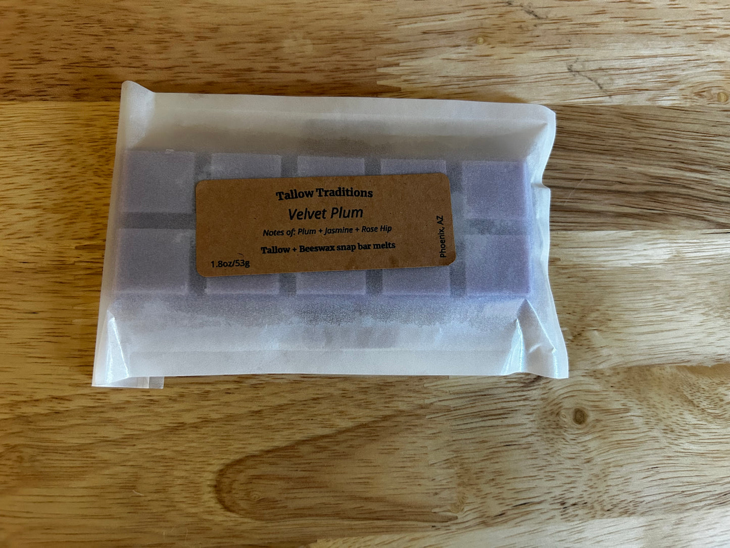 Velvet Plum scented tallow and beeswax wax melts